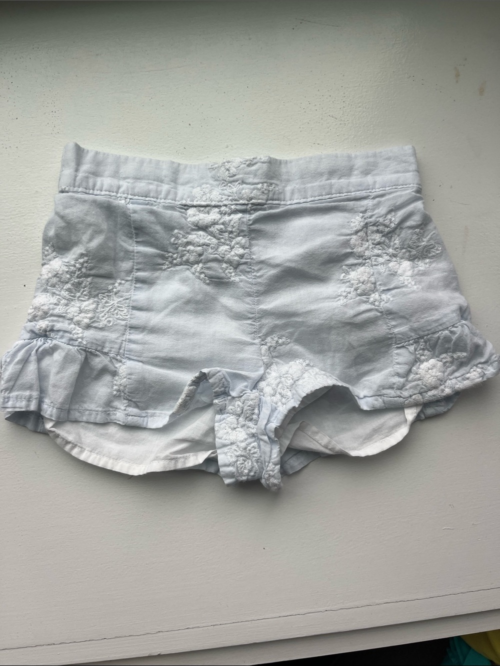 Janie and Jack Light Blue Embroidered Ruffle-Hem Shorts